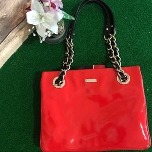 Kate Spade Red & Black Patent Handbag Gold Trim